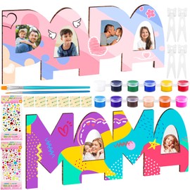 Shinybox Dad Mum Gift, 2 Pieces Dad and Mum Wooden Letters Craft Set, Wooden Letters Mum Dad Craft Set Wood, Wooden Names Painting and Photos Sticking, Christmas Birthday Gift