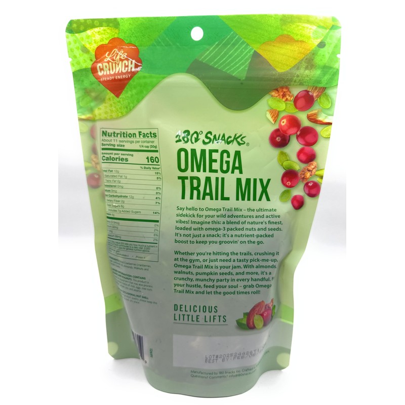 180 Snacks, Omega Trail Mix, Pumpkin Seeds, Walnuts, Cranberries, Almonds,