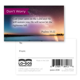 Pass It On Scripture Cards, Don't Worry, Psalm 55:22, Pack of 25 Inspirational Bible Verse Wallet Cards for Devotional, Bible Study, & Memorization, Small Christian Greetings for Encouragement