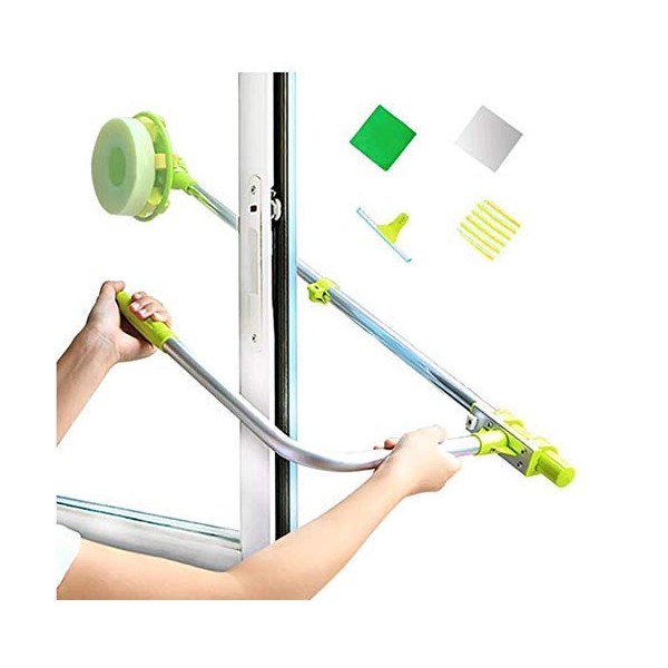 SudaTek Window Cleaning Tool U Shaped Window Cleaner for External Window Washer with Telescopic Pole, Angle Adjustable Sponge Head and Squeegees