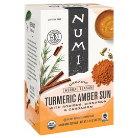 Numi Organic Amber Sun Turmeric Tea Bags, 15 Tea Bags, Herbal Tea with Rooibos & Spices
