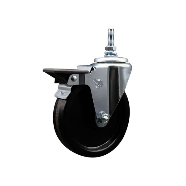 Phenolic Swivel Threaded Stem Caster w/5" x 1.25" Black Wheel