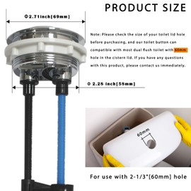 Top Mount Dual Flush Button Replacement Kit - For use with 2-1/3"[60mm] hole, Compatible with Aqua Source, Project Source, Glacier Bay Toilets