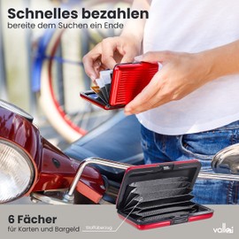 Vallet Aluminium Credit Card Case for Men and Women, Blocks RFID and NFC, Credit Cards, ID Cards, Wallet, Purse, Black, red