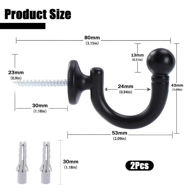 2-Pack Durable Aluminum Curtain Tie Back Hooks for Versatile Home