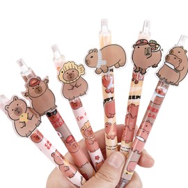 MOZXIRZ 6 Pcs Cute Retractable Pens Cartoon Capybara Gel Pens Aesthetic Pens 0.5mm Fine Point Black Ink Pens Smooth Writing Pens Office School Supplies Women Girls Boys Men (6Pcs Capybara)