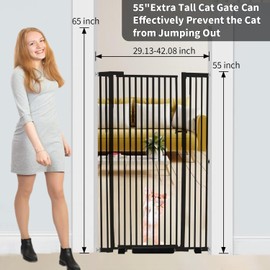 NexusSmash 55.1 inch Extra Tall Pet Gate Baby Gate, Extra Wide Adjustable 29.13"-42.08", Pressure Mounted Walk Through Swing Safety Dog Gate for Stairs, Doorways, Kitchen, Black