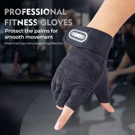 YEHIEL Gym Gloves Cycling Sports Training Fitness Workout Gloves, Protection Lightweight Non-Slip Gym Gloves (Black, Large)