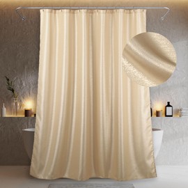 Champagne Gold Long Shower Curtain: 84 Inch Extra Tall Beige Cream Glitter Sparkle Bling Shiny Fabric Decorative Shower Curtains for Bathroom - Elegant Metallic Shimmer Satin Bath Curtain - 72x84