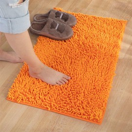 Reyox Soft Durable Thick Chenille Bath Mat, Water Absorbent Fast Dry Bathroom Rugs, Non Slip Bath Rugs for Kitchen Bathroom Bedroom Indoor and Outdoor Orange 1.3 x 2.0 Feet