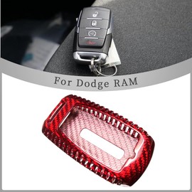Glass Carbon Fiber Key FOB Cover for Dodge RAM TRX 1500 2500 3500 Limited Rebel Bighorn Laramie Tradesman Key Case Key Shell(red with Vent)