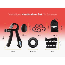 Strongr.Life Hand Trainer Set with Finger Trainer, Rubber Trainer, Ring Trainer, Softball, Storage Bag, Grip Trainer, Resistance 5-60 kg