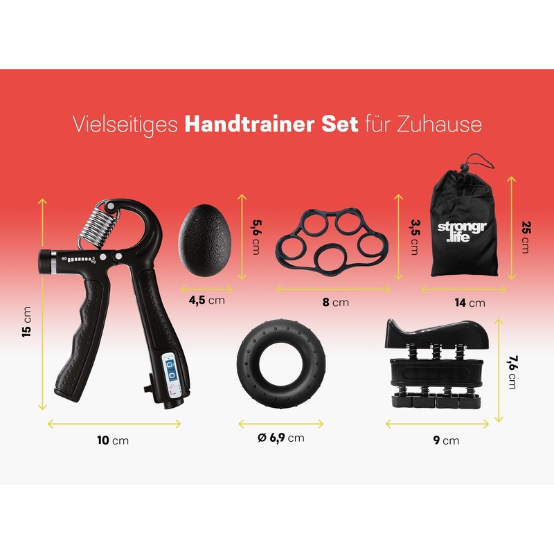 Strongr.Life Hand Trainer Set with Finger Trainer, Rubber Trainer, Ring