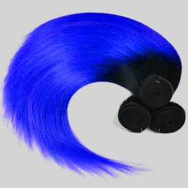 Muaowig Blue Straight HuMuaowign Hair 3 Bundles Remy Hair Extensions 20 22 24 Inch