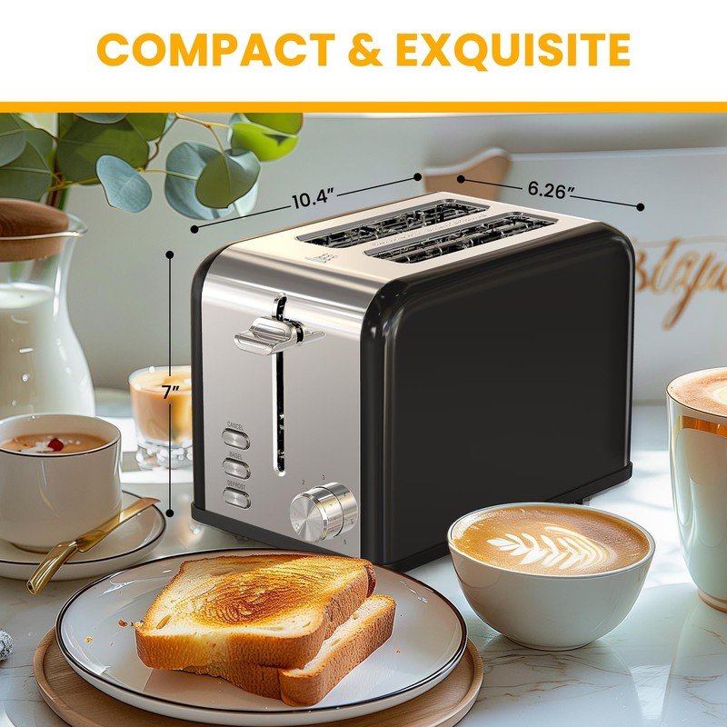 Simple Deluxe 2-Slice Toaster, Stainless Steel Toaster, 6 Browning Setting