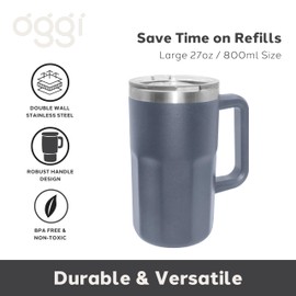 Oggi Insulated Beer Mug with Handle - Ideal Large Beer Mug, Beverage Stein, Insulated Glasses, Beer Glass, Beer Mugs, Beer Glasses, Beer Mugs with Handles, Large Stein, Oktoberfest Mug - 27oz / 0.8lt