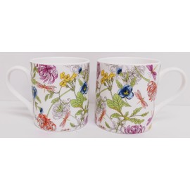 Rainbow Decors Japanese Garden & Dragonflies Mugs Set of 2 Fine Bone China 9 oz Balmoral Floral Cups Hand Decorated in UK