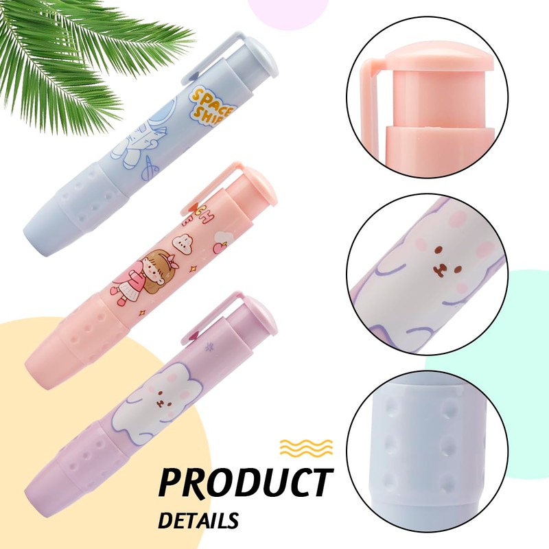 Tabanzhe Retractable Eraser Set - 3 Novelty Eraser Pens with