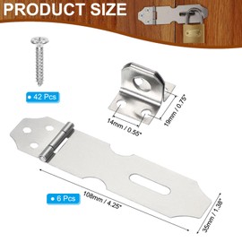 PATIKIL Door Lock Hasp Latch 4.3 Inch, 6 Pcs Stainless Steel Safety Hasp Lock Clasp Hinge Packlock with Screws for Door Gate Cabinet Closets, Silver