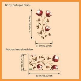 3D Wall Stickers DIY Wall Decal Removable Waterproof Wall Art Decor for Bedroom Living Room Offices Home Decoration Cabinet Door Sticker Red Flower Butterflies