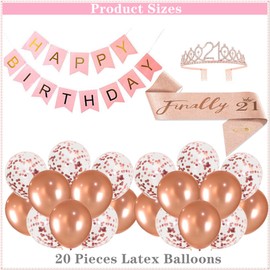 21st Birthday Decorations for Girls 21 Years Old Birthday Party Decoration for Her Happy Birthday Banner Finally 21 Sash and Tiara Crown Latex Balloons for Women Happy 21st Birthday (Rose gold)