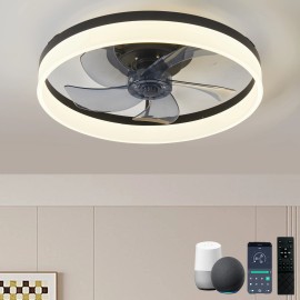 Alexa Modern Ceiling fan light, 3000K-6500K dimmable LED ceiling fan light, living room dining room bedroom Round 19.7in/BlackLamp Power(W): 50, Color: Black, Emitting Color: White, Wattage: 28W