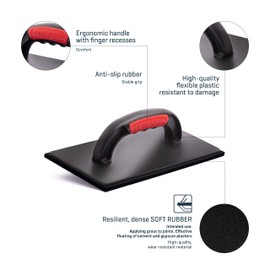 COMENSAL® Grating Board Plastic Joint Trowel - Cellular Rubber - Cleaning Board - Rubber Smoothing Trowel - Professional Grout Board for Tilers - Ergonomic Handle - for Grouting - Made in EU - 280 x