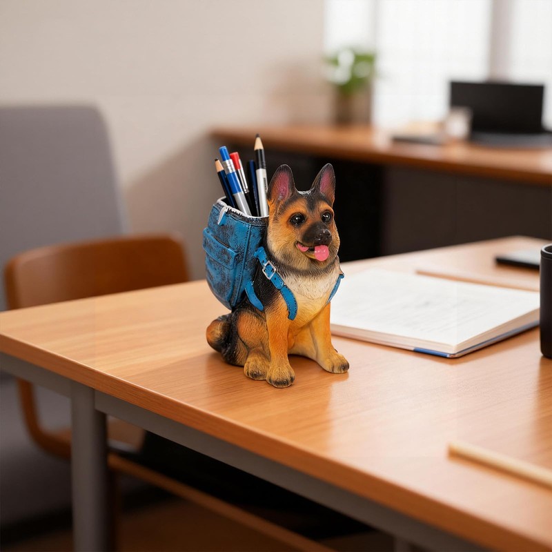 Upriver German Shepherd Pen Holder for Desk, Cute Dog Resin