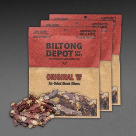 Biltong Depot Original Steak Slices with Fat Bundle (3oz, pack of 3): High Protein Snack, No Sugar, Natural Dried Beef Jerky