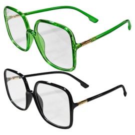 VEHYEGOI 2 Pieces Of Square Frame Glasses, Fashionable Glasses, Anti-Blue Light Glasses, Simple Style Glasses, Computer Glasses (Black, Green)