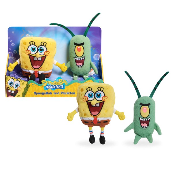 Nickelodeon Spongebob Squarepants 2-Piece Plush Set, 7-Inch Spongebob and 6-Inch Plankton, Kids Toys for Ages 3 Up by Just Play