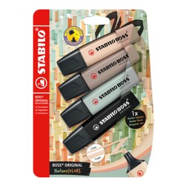 Highlighter - STABILO BOSS ORIGINAL NatureCOLORS - Pack of 4 - Beige, Warm Grey, Earth Green, Black