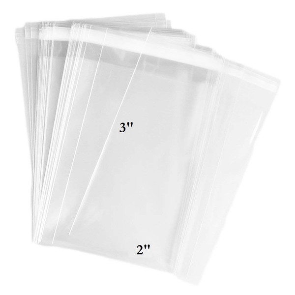 500ct Adhesive Treat Tiny Clear Bags 2x3-1.4 mils Thick Self Sealing OPP Poly Bags for Jewelry Candies (2" x 3" - 500ct)