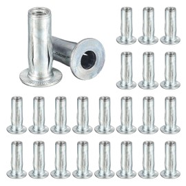 Awclub 1/4-20 Multi-Grip Rivet Nuts, 24pcs Pre-Bulbed Shank Flat Head Threaded Insert Nut Carbon Steel Plus Nuts Construction Fasteners for Industrial
