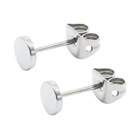 FACOKO Sterling Silver Women Earrings,Titanium Flat Dot Stud Earrings, Non-Nickel Hypoallergenic Earring for Sensitive Ears, Simple Men Round Disc Earrings(5mm, Silver)