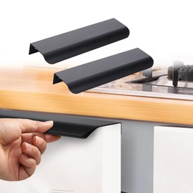 Xinlon Pack of 5 Cabinet Handles, Hidden Modern Furniture Handles, Black, 128 mm Hole Spacing, Drawer Handles with Screws, Aluminium Cabinet Handles for Wardrobe, Bedroom, Bathroom