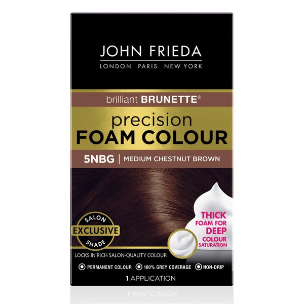 John Frieda Precision Foam Color, 5NGB Medium Chestnut Brown, Color-Nourishing Permanent Hair Color Kit, Deep Color Saturation, 100% Grey Coverage