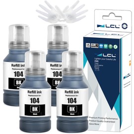 LCL 104 Tinte hoher Kapazität Kompatibel für Epson 104 Schwarz Tintenflasche Multipack für Epson EcoTank ET-1810 ET-2710 ET-2711 ET-2712 ET-2714 ET-2715 ET-2720 ET-2721 ET-2726 ET-2810 (4-Pack)