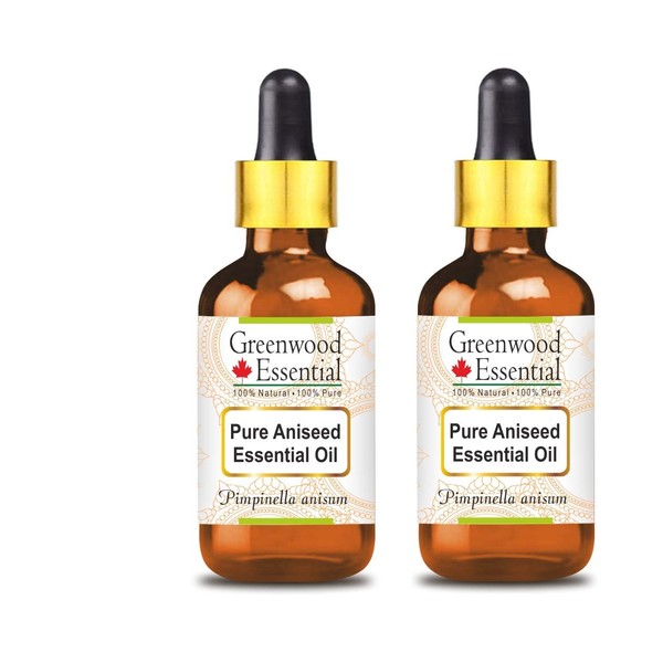 Greenwood Essential Pure Anise Seed Essential Oil (Pimpinella anisum) with Glass Dropper Natural Therapeutic Quality Steam Distilled (Pack of Two) 100 ml x 2 (6.76 oz)