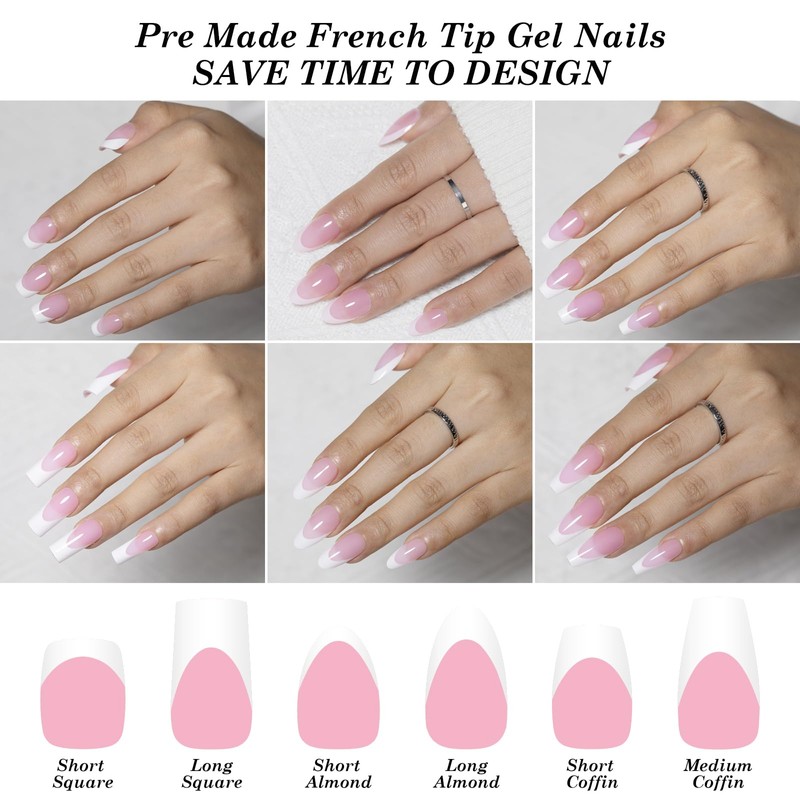 AUBSS French Tip Press on Nails Short Square,White Pre-French with