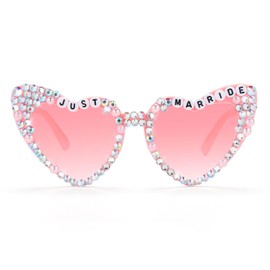 Etercycle Pink Sunglasses, Just Married Bachelorette Party Favors, Heart Sunglasses for Women Fashion Rhinestone Sun Glasses Bridal Wedding Gifts