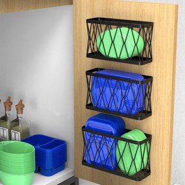 3 Set Hanging Wall Mount Basket for Storage with Adhesive Hooks, Sturdy Wire Metal Baskets, Home Kitchen Bathroom Pantry Organizer