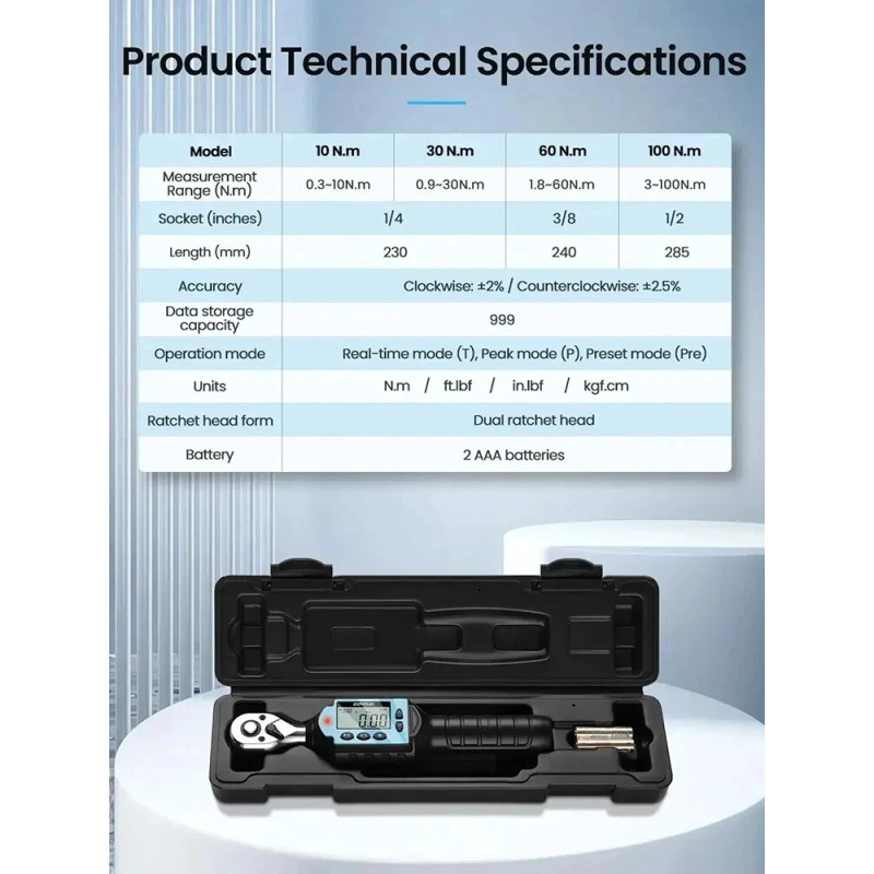 GOYOJO 3~100N.m. Digital Torque Wrench 1/2 inch Ratchet Head Adjustable