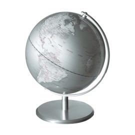TROIKA Original 25 cm Diameter Globe - Planet - Chrome Metal Base - Movable Axle - Silver