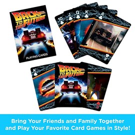 AQUARIUS Back to the Future Playing Cards - Baraja temática de regreso al futuro para tus juegos de cartas favoritos - Producto oficial BTTF y coleccionables, negro, rojo, amarillo, 2.5 x 3.5 pulgadas