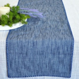 Coffee Table Runner 36 inch Short Table Runner with Decorative Stitched Edge Natural Cotton Fabric Small Dresser Scarf Dining Table Topper Washable Cloth Farmhouse Decor Center Piece Blue