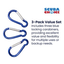 Scuba Choice Aluminum Locking Carabiner Clip 2.7" Heavy Duty Rust-Resistant Secure & Durable for Outdoor Boating Camping Hiking Fishing Diving – Blue, Multi-Use Gear -3 Pack