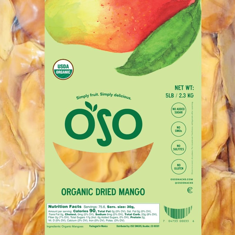 Oso Snacks Dried Mango Slices, Premium Quality, 5 LB Bulk