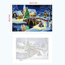 SENQAO Framed Paint by Numbers Kit for Adults, Christmas Night, Acrylic on Canvas, 7.8x11.8 inches, Wooden Easel Included