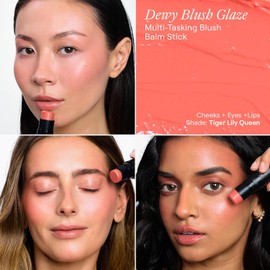 Nudestix Nudies Bloom All Over Dewy Color – 3-in-1 Cream Blush Stick for Cheeks, Eyes & Lips with Built-In Brush Sheer, Glossy Finish Vegan, Long-Wear, Multi-Use Makeup (Tiger Lily Queen)